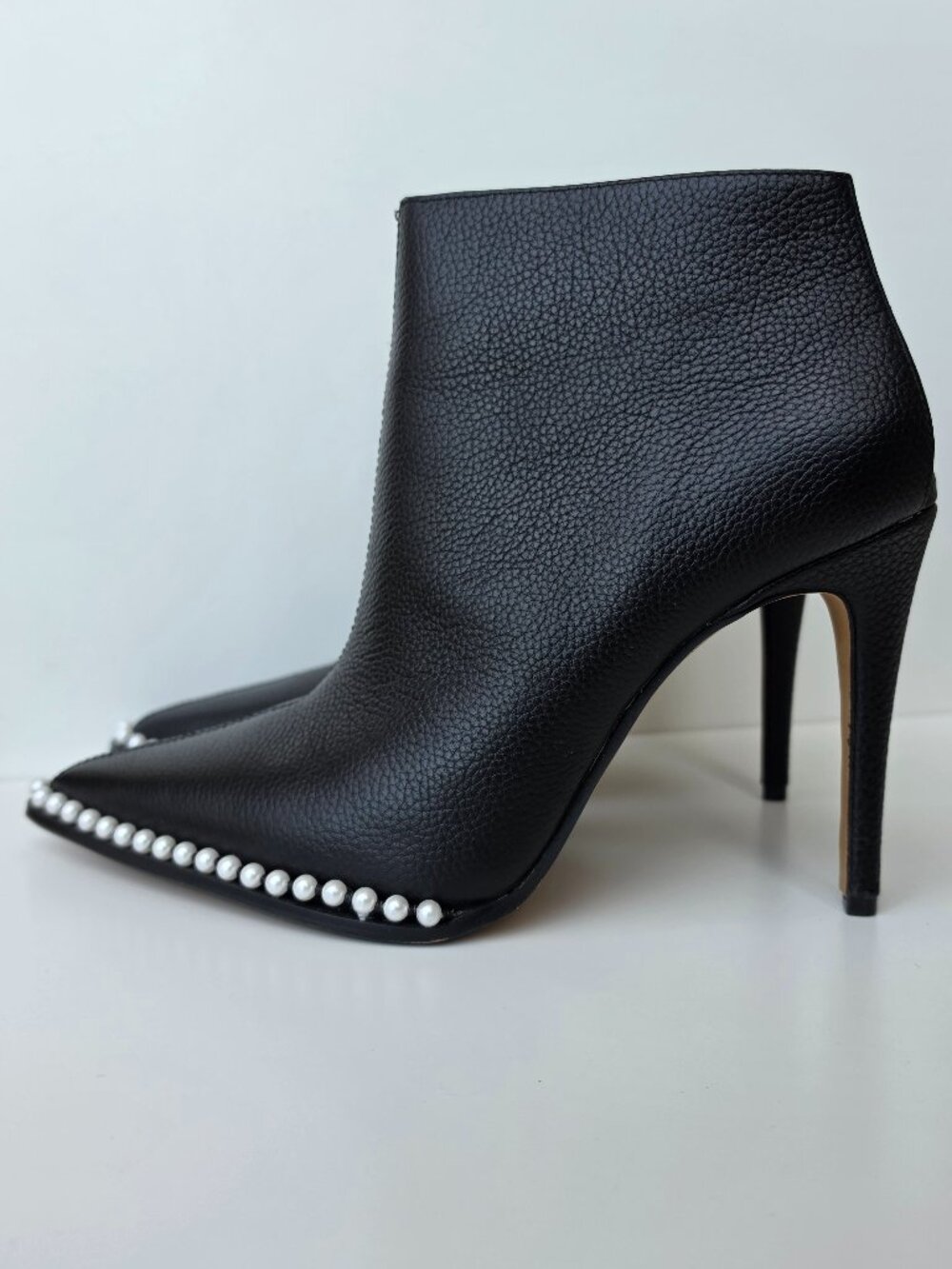Karl Lagerfeld Cyron Leather Pearl Studded Stiletto Booties